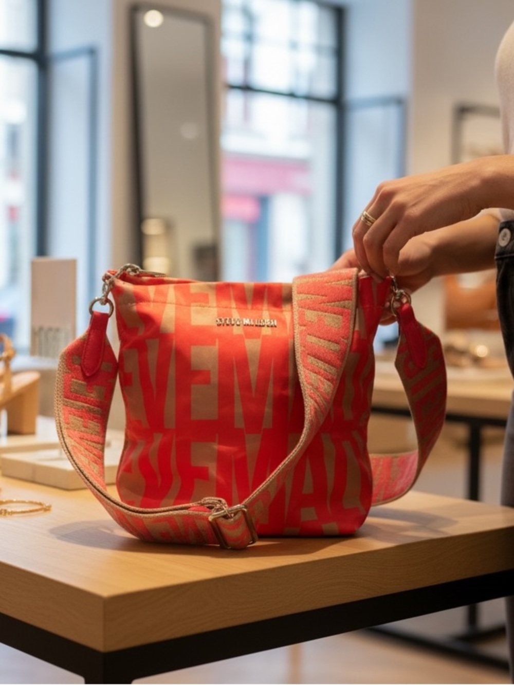 Steve Madden Hot Pink Satchel with Matching Logo Tote and Branded Strap - Picture 3 of 5